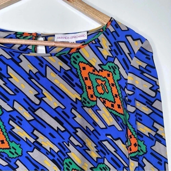 Amanda Uprichard Geometric Print Long Sleeve Silk Tunic Dress Size Medium - Picture 3 of 9